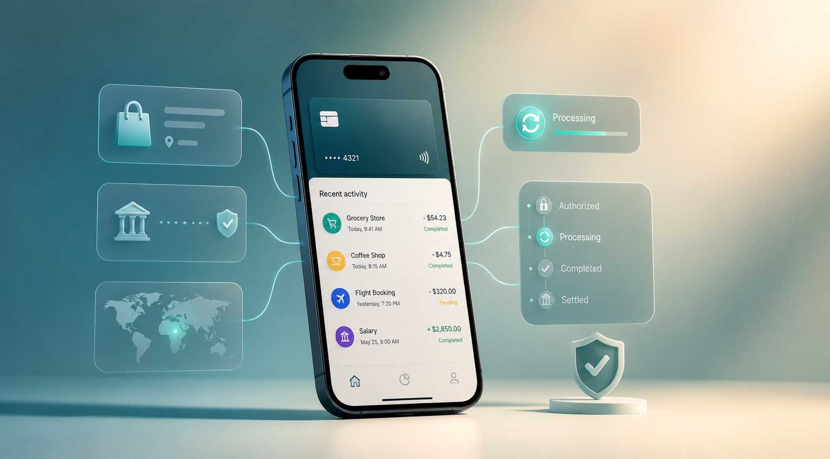 Modern banking interface turning complex transaction data into clear financial information