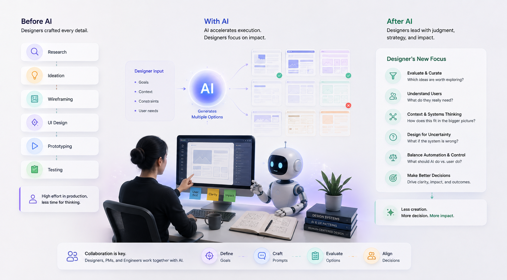 Product designer collaborating with AI across research, design, prototyping, and product decision-making