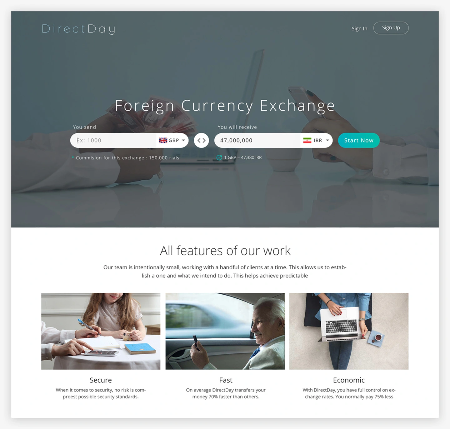 Landing page design for directday
